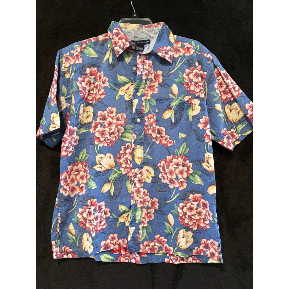 Tommy Hilfiger Floral Hawaiian Shirt Vacation Button Up Medium